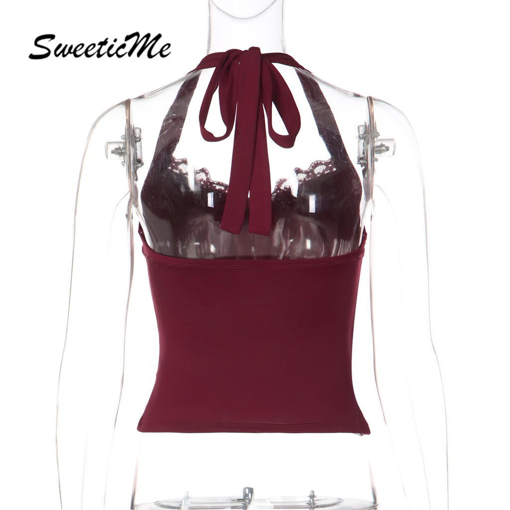Camisole SweeticMe ลายลูกไม้ สปลิตTING เซ็กซี่ Backless Halter สำหรับสตรี - รูปที่ 6