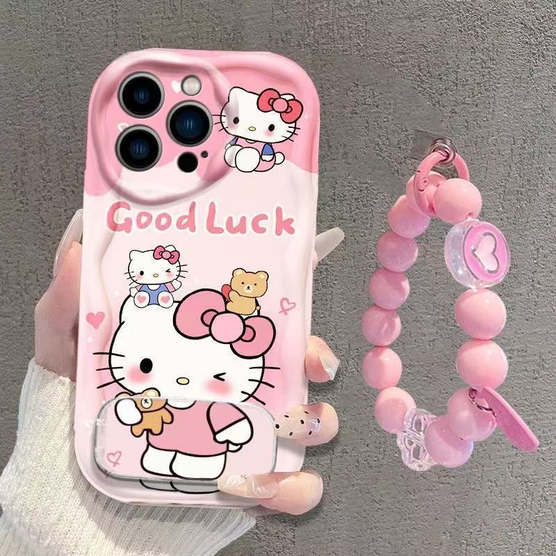 สําหรับ VIVO X200 Pro FE X100 X90 S19Pro สีชมพู KT แมวการ์ตูนเคสโทรศัพท์น่ารัก + สร้อยข้อมือ