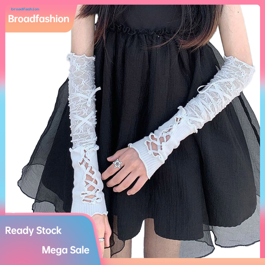 BRO_ Strappy Arm Sleeves Fashion Arm Sleeves Womens Retro Fingerless Lace-up Wrist Cuffs with Straps