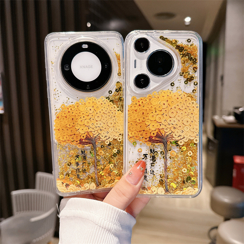 Glitter Golden Lotus Money Tree เหมาะสําหรับ Huawei mate60pro เคสโทรศัพท์ mate60/mate60pro+