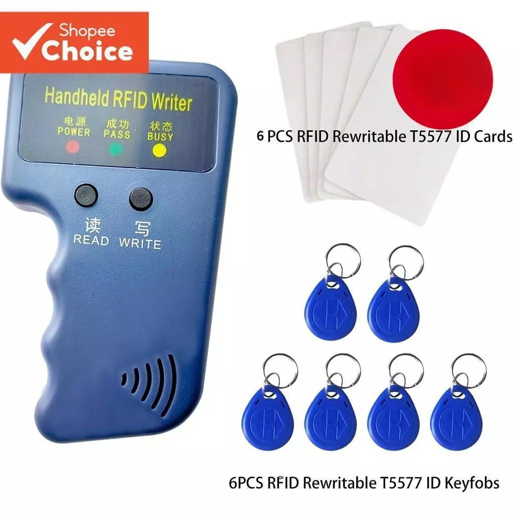 เครื่องอ่านการ์ด RFID 125กิโลเฮิร์ต สําเนา/อ่าน/เครื่องเขียนในคีย์การ์ด 6 ใบพร้อมการ์ด โคปี้ 6 ใบ เครื่องอ่านเขียนการ์ด