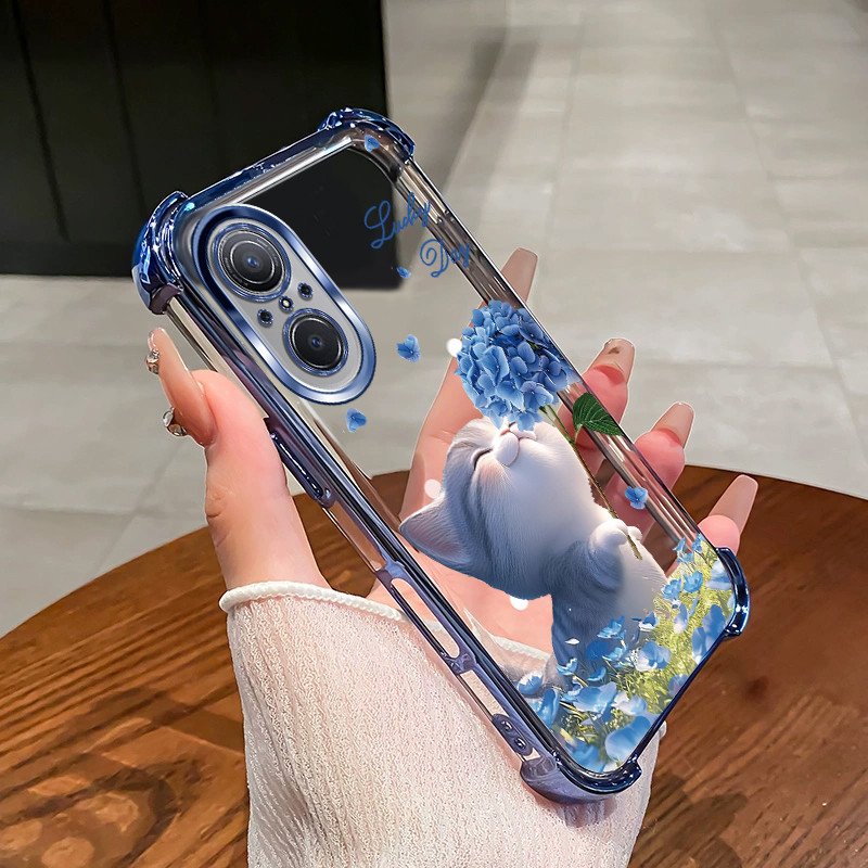 เหมาะสําหรับ REALME C65 5G C67 4G เคสโทรศัพท์ดอกไม้แมวสี่มุมซิลิโคน TPU โปร่งใสนิ่ม XH007