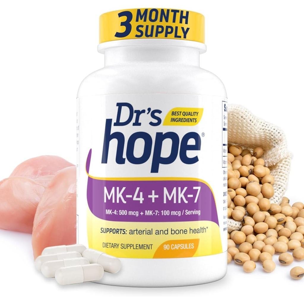 วิตามิน K2 MK7 พร้อมวิตามิน K2 MK4, อาหารเสริมวิตามิน K2 สูง 3 เดือน MK-7 สําหรับสุขภาพกระดูกและสุขภ