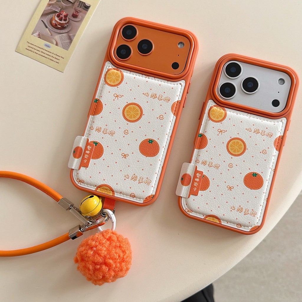 เคสโทรศัพท์สําหรับ iPhone 17 Pro Max 16 15P 14 CNY All Wishes Come True Words สีส้ม Soft TPU Anti-scratch Cover Fall-proof Dirt Resistance เกราะป้องกัน Plush Ball Bell สายคล้อง