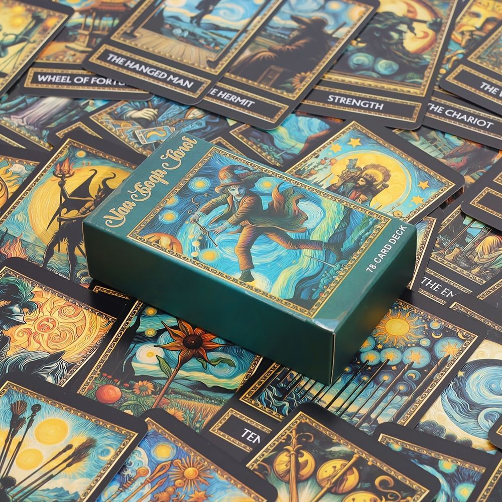 Ready Stock Hot Sale!เวอร์ชันภาษาอังกฤษ Van Gogh ไพ่ทาโรต์ Van Gogh ไพ่ทาโรต์78 แผ่น 10.5 * 7 * 3 บร