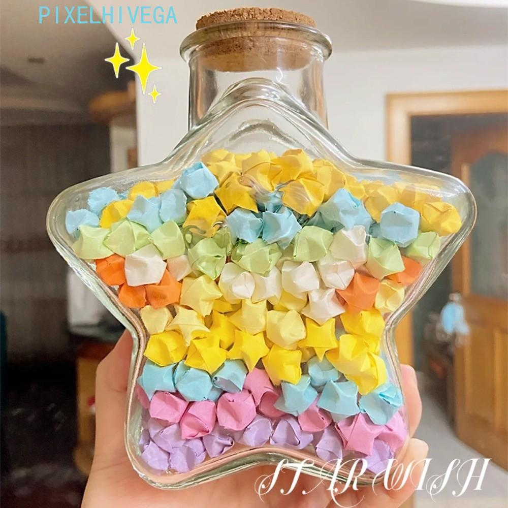 PIXELHIVEGA Origami Stars Paper Strips, DIY Paper Star DIY Stars Wishing Bottle, Rainbow Color Glass