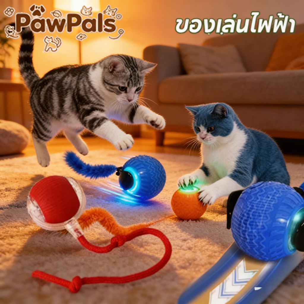 PawPals ลูกบอลแมวอัติโนมัติ ของเล่นแมวโต้ตอบ ของเล่นหมา สมาร์ทไฟฟ้า หมุนได้