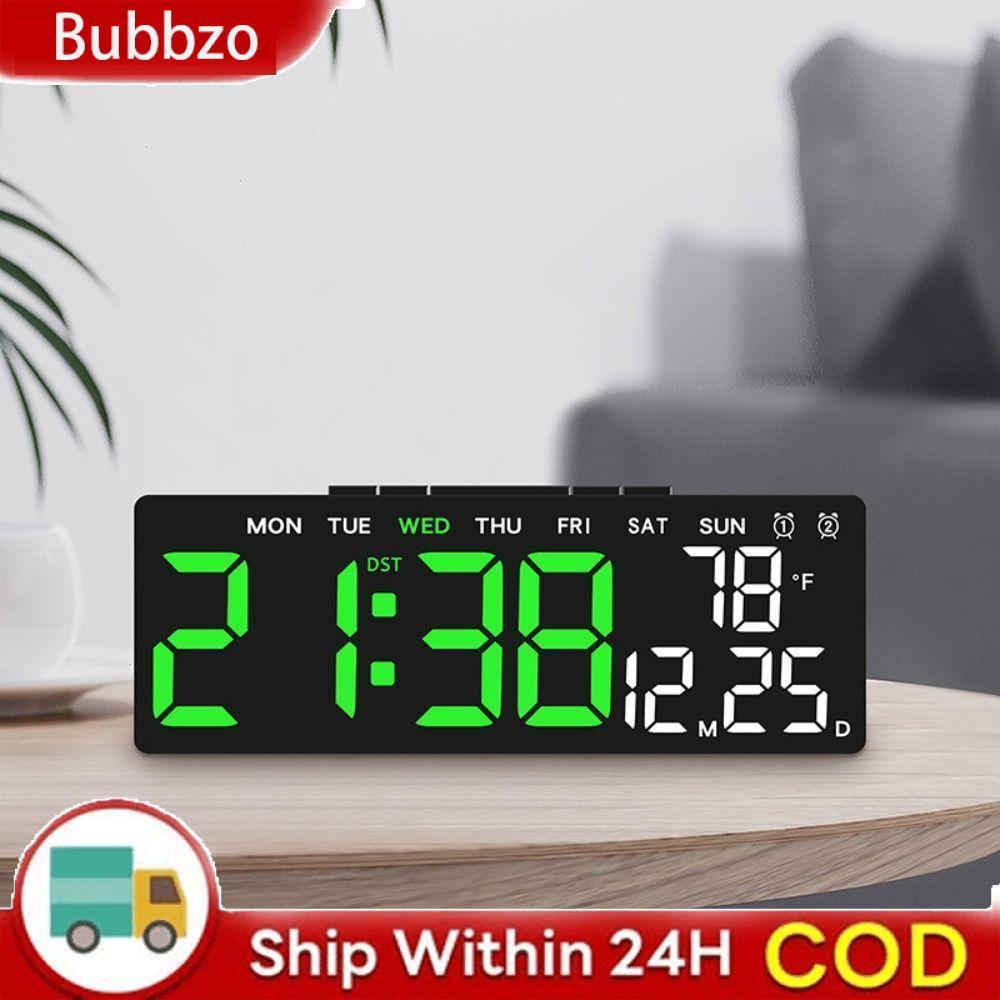 BUBBZO นาฬิกาดิจิตอลติดผนัง อ่านอุณหภูมิได้ มีปฏิทิน แสดงเวลา 12/24 ชม. ใช้งานได้ทั้งบนโต๊ะและติดผนังสำหรับห้องนอน