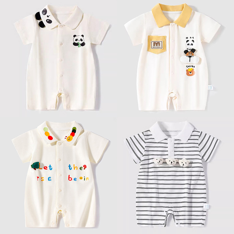ชุดเสื้อกล้ามผ้ายืด POLO สำหรับทารกและเด็ก (ไซส์ 66-90) แขนสั้นบางเบาระบายอากาศดี 95% ผ้าฝ้ายปลอดภัยเย็นสบาย