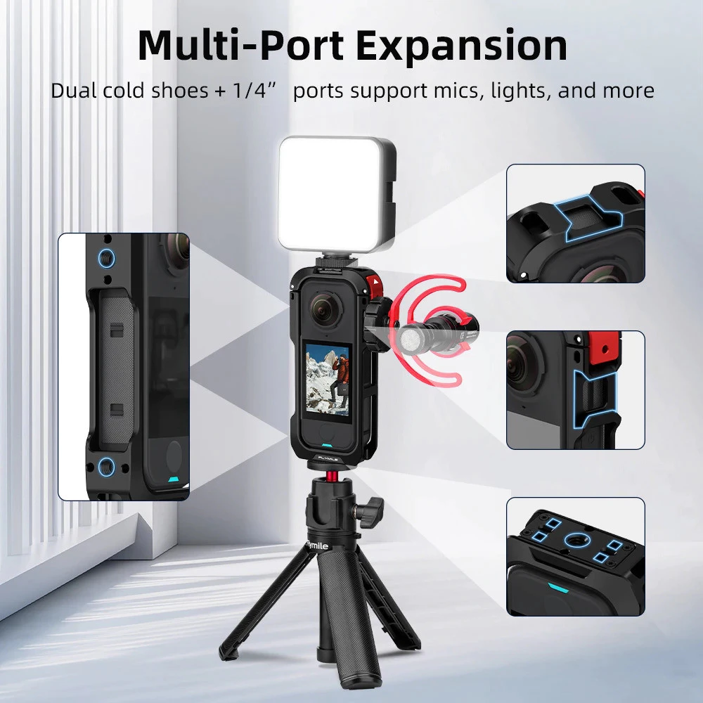 Flymile X4 Air CAGE โลหะสําหรับ Insta360 X4 Air อุปกรณ์เสริมกล้องกรอบอลูมิเนียมกรงพร้อมฝาครอบเลนส์ thumbnail 7