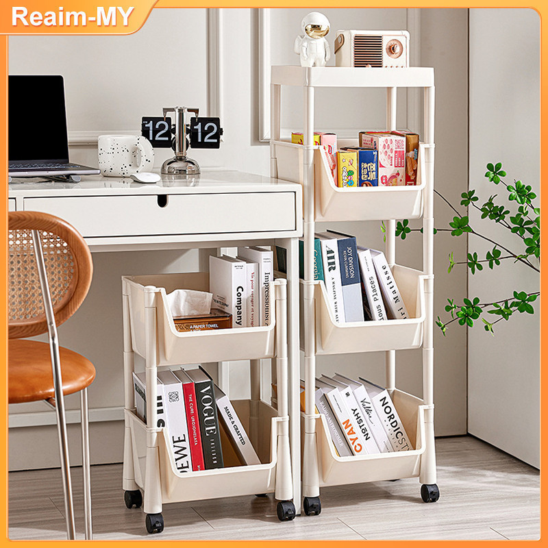 Kitchen Rack With Plastic Wheel 2/3/4/5 Tier Home Multifunction Storage Trolley Rack Office Shelves 