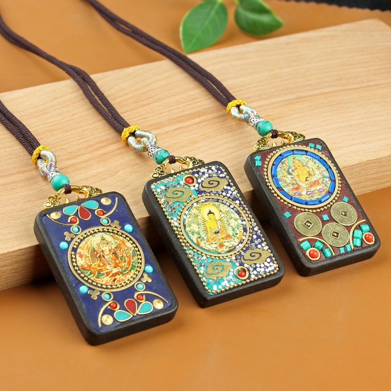 จี้Ebony Thangka สไตล์ชาติพันธุ์สำหรับสร้อยคอ Tibetan Zakilam Huangcaishi
