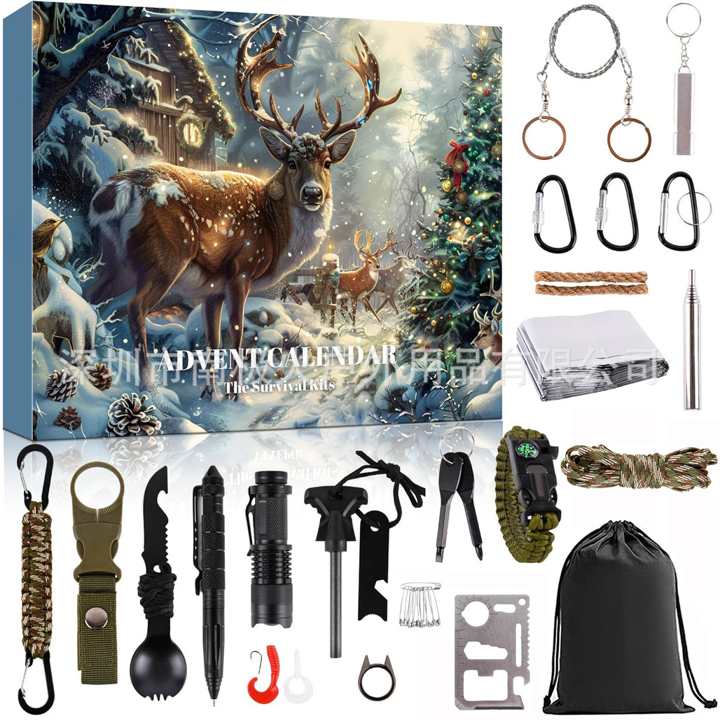 Outdoor Survival Multi-Function Tool Bag24Christmas Countdown Calendar Blind Box24All-in-One Surviva