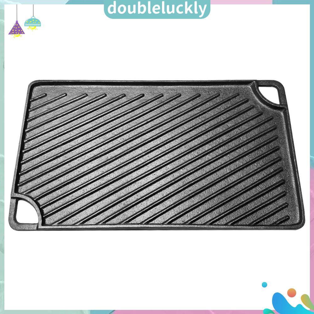 ✿ดล1♣  16.5X9.5 นิ้วเหล็กหล่อ Griddle Reversible Griddle Pan Skillet สําหรับแก๊สเตาตั้งพื้นเตาอบหรือ