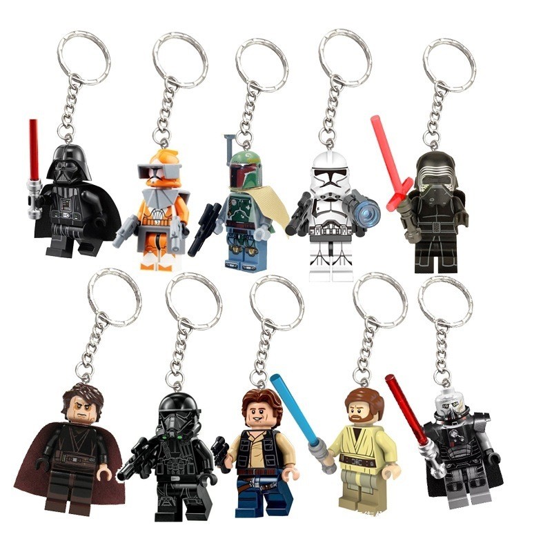 Star Wars ใช้งานร่วมกับ Lego พวงกุญแจ Minifigure กระเป๋าเป้สะพายหลังจี้รถคู่ของขวัญนักเรียน Building Block ของเล่น