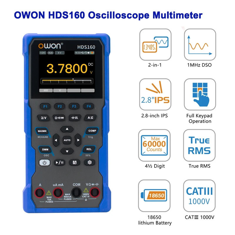 OWON HDS Oscilloscope มัลติมิเตอร์,4.5 หลัก 2000/60000 นับ True RMS มัลติมิเตอร์,1MHz 1CH ออสซิลโลสโ