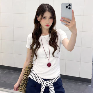 ส่งไวจากไทย เสื้อยืดแขนสั้น ปักตัวอักษร ดีไซน์มินิมอล แมตช์ง่าย Lalita