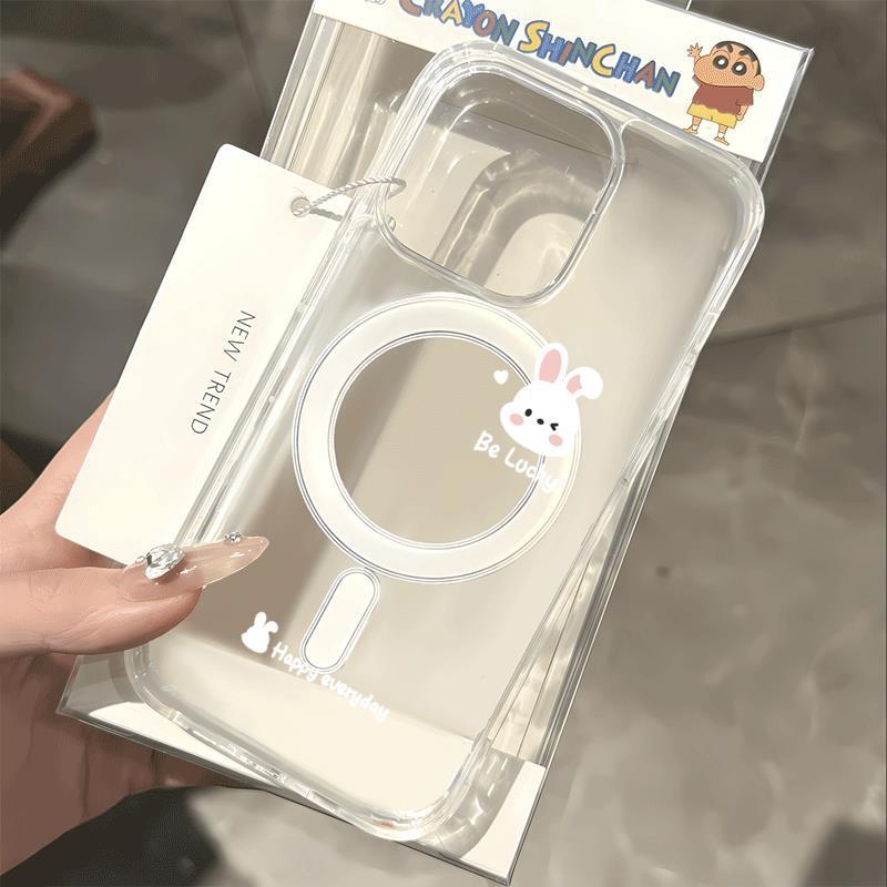 เคสโทรศัพท์กระต่ายขาวกระพริบ สำหรับ ใสและโปร่งใส แม่เหล็ก Ins เข้ากันได้กับ for iPhone 11 13 17 12 13 14 15 16Plus