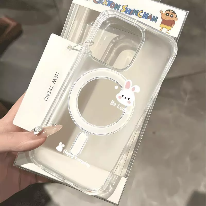 เคสโทรศัพท์กระต่ายขาวกระพริบ สำหรับ ใสและโปร่งใส แม่เหล็ก Ins เข้ากันได้กับ for iPhone 11 13 17 12 13 14 15 16Plus