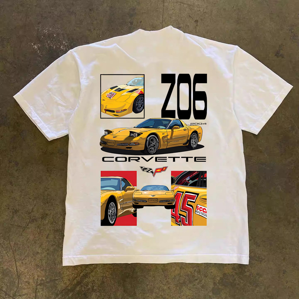 Corvette Racing Short-Sleeve T-Shirt, Heavyweight Cotton, C3/C7, Retro Street Hip Hop Style