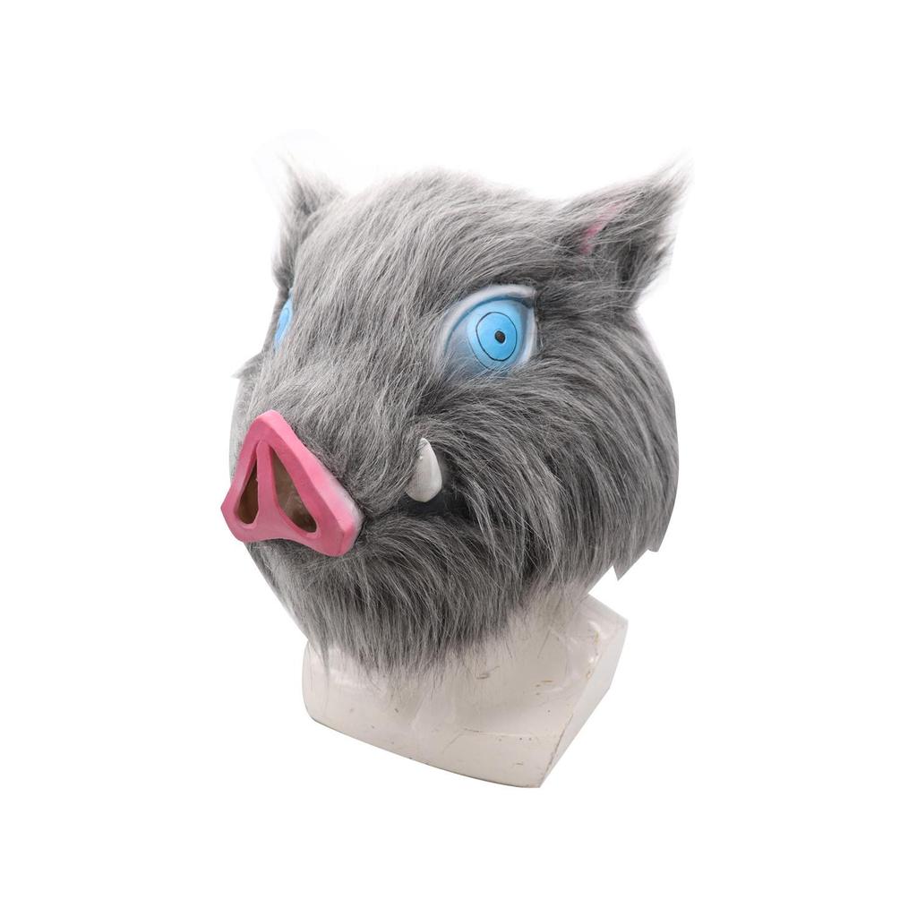 Demon Slayer Mask แบบหน้า돼ย์พวง Inosuke ทำจากวัสดุลาเท็กซ์และขนปุย สวมใส่ง่ายสำหรับงาน-prom และงานปา