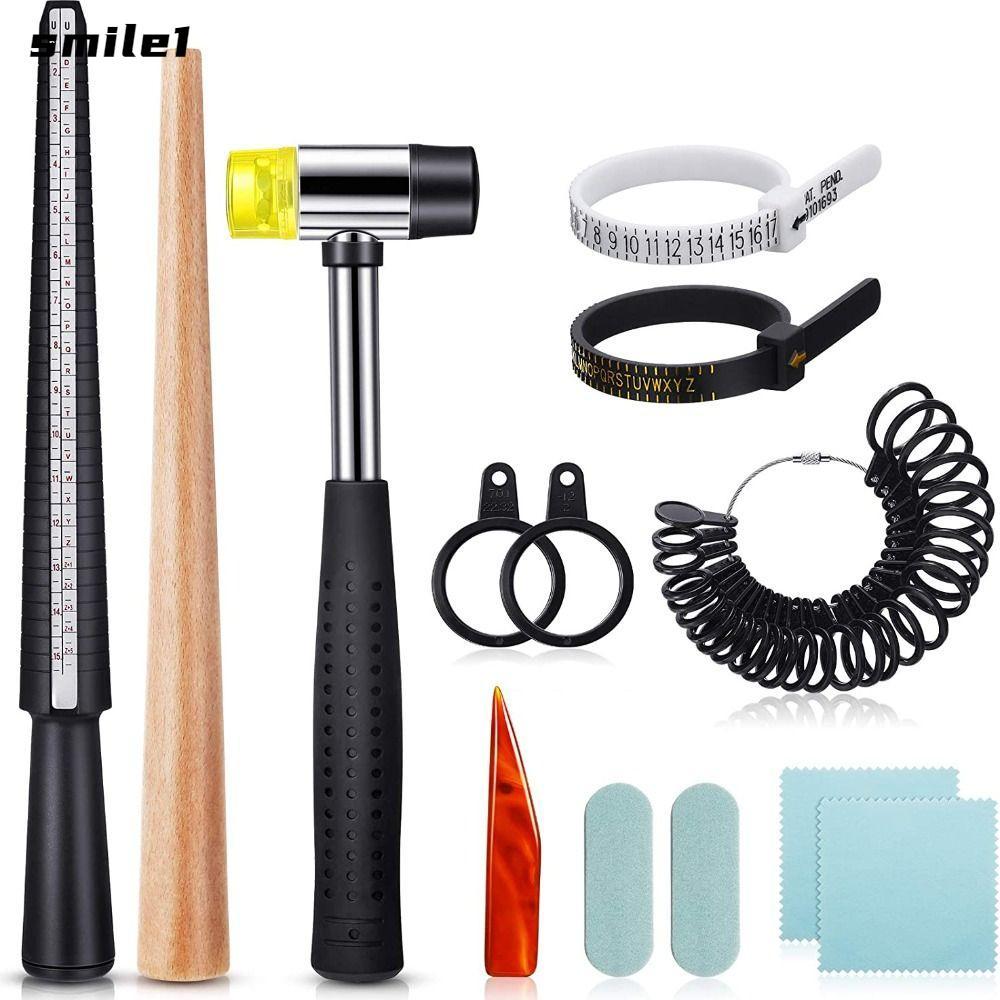 SMILE US UK Ring Mandrel ชุด, 11 ชิ้น US ขนาด 1-13 ครึ่งขนาด, ชุดเครื่องมือวัดค้อนยาง