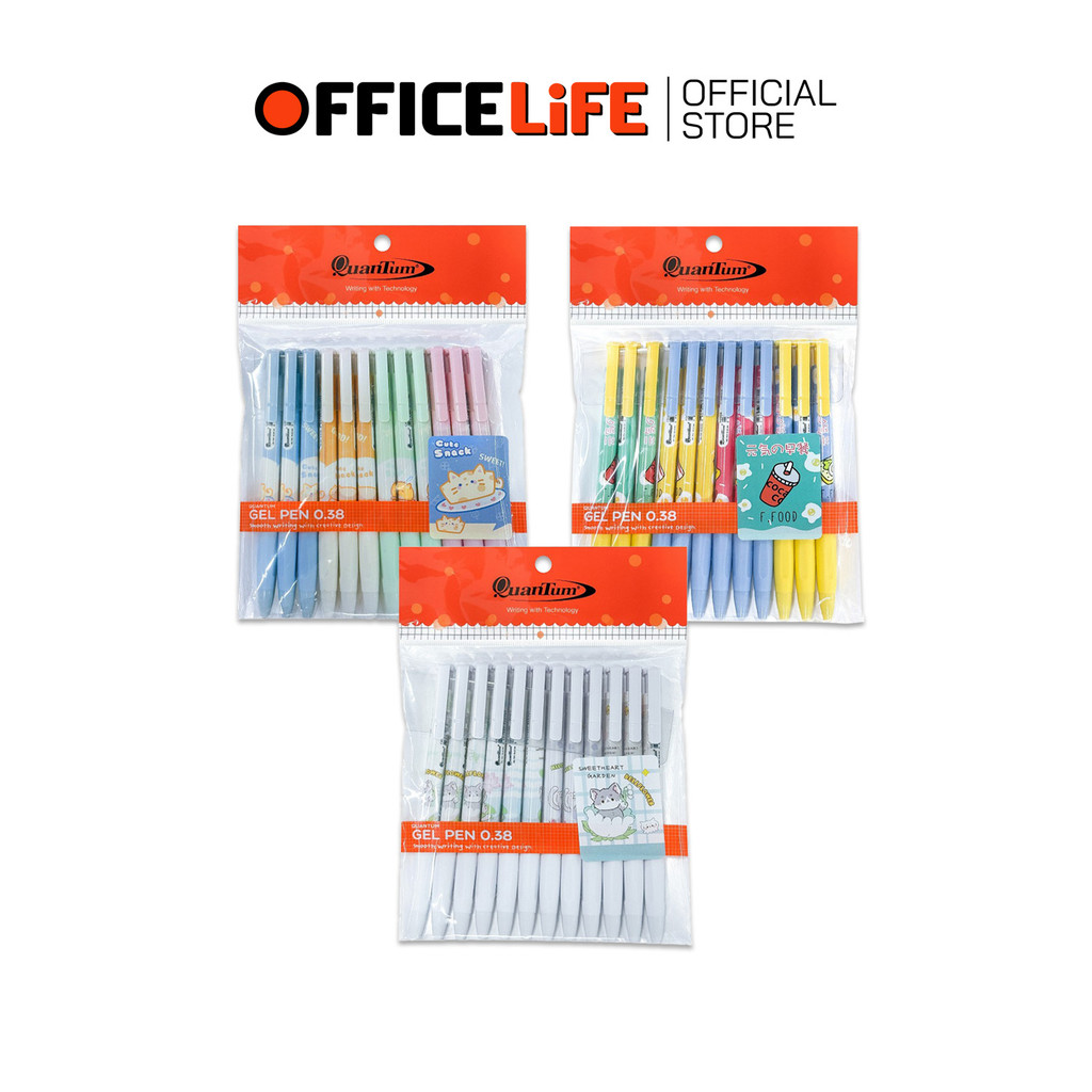 Quantum (ควอนตั้ม) ปากกาเจลแฟนซี ปากกาเจล รุ่น GP01 GP02 GP03 หมึกน้ำเงิน หัว 0.38 ( 12 ด้าม / แพ็ค 