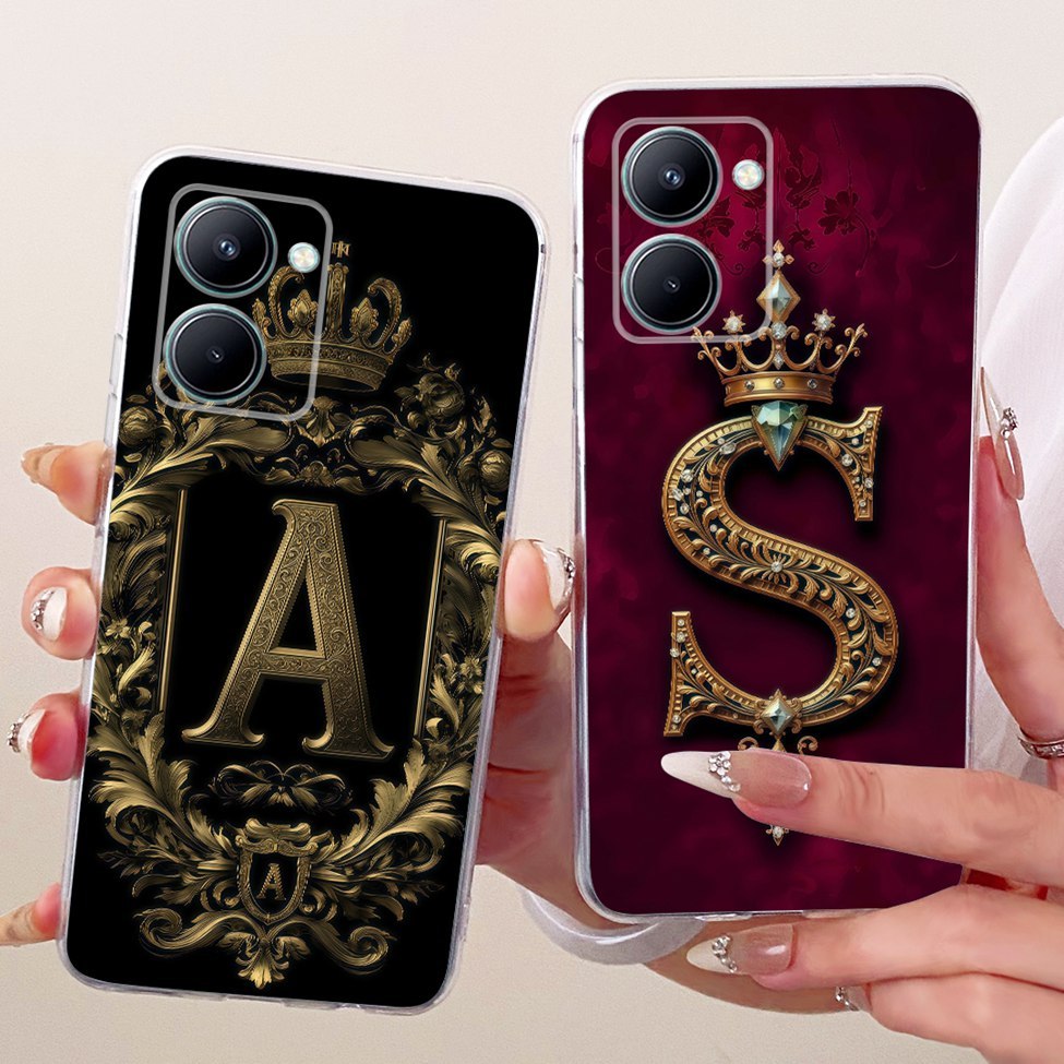 สําหรับRealme RMX3624 สําหรับRealme C33 กรณีโปร่งใสLuxury Crown AZตัวอักษร 2Dแบนรูปแบบนุ่มเคสโทรศัพท