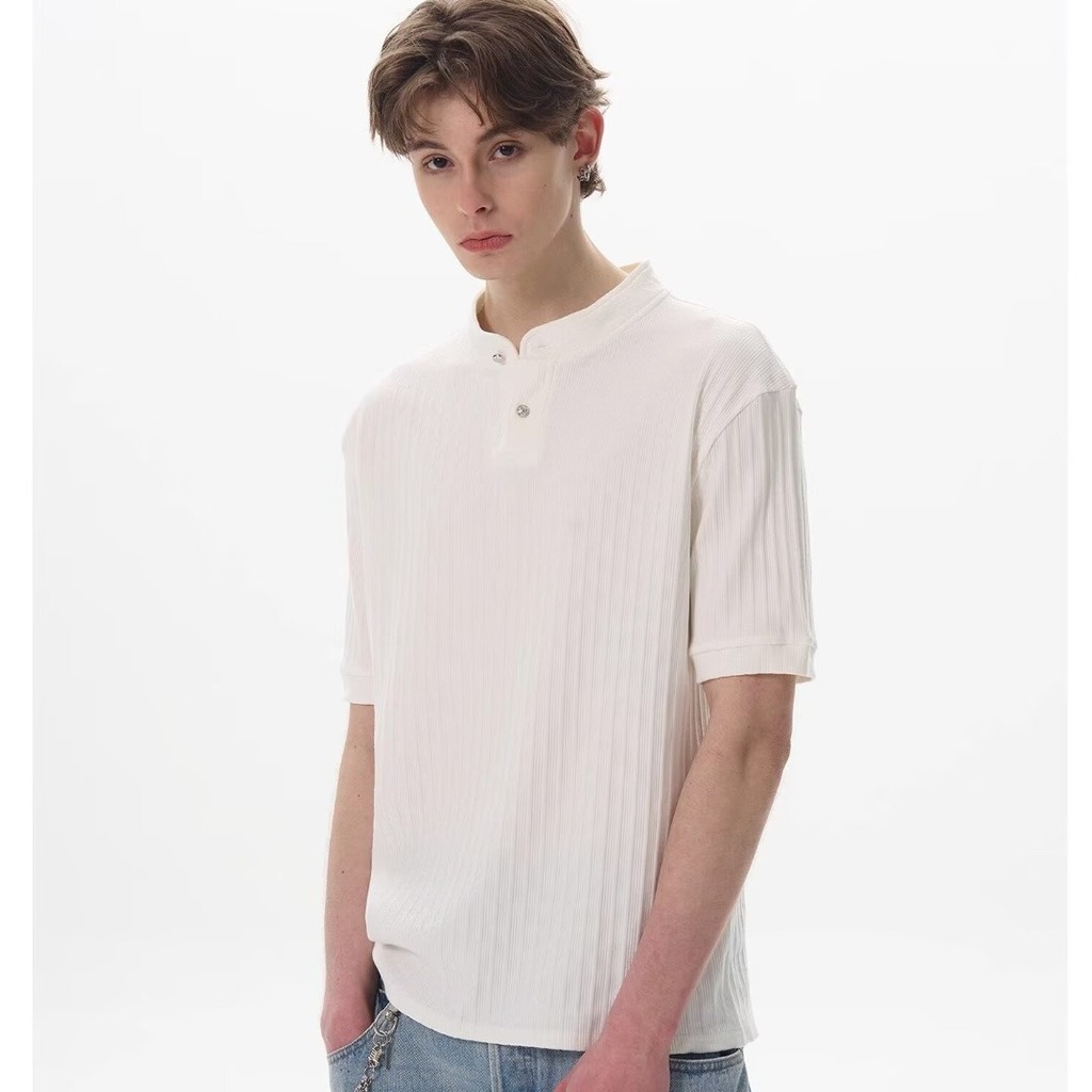 Old Money สไตล์หลวม Henry เสื้อถักแขนสั้นเสื้อยืดผู้ชาย