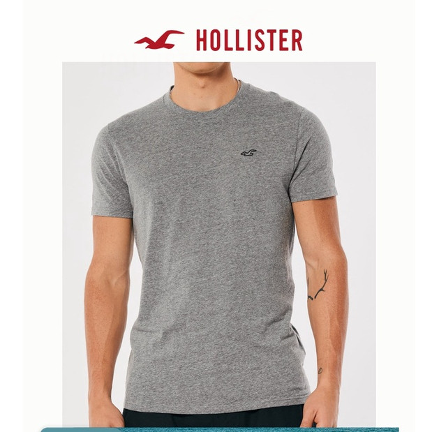 Hollister ผู้ชาย Seagull พิมพ์ป้ายเล็กแขนสั้นฤดูใบไม้ผลิใหม่ผ้าฝ้าย 100% ลูกเรือคอทุกวัน Casual Top 