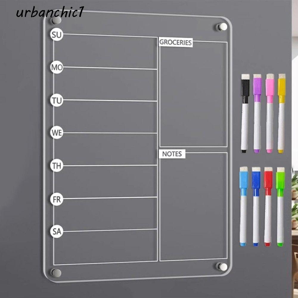 URBANCHIC Magnetic Acrylic Weekly Planner, Multifunctional Transparent ตู้เย็น Weekly Calendar, Fram