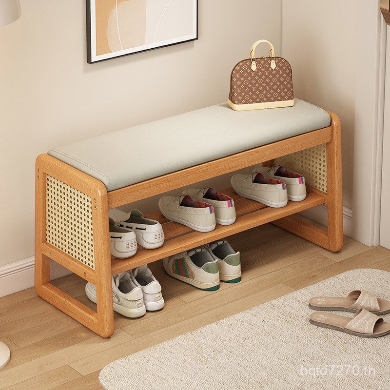 ในครัวเรือน sm304#橡胶木换鞋门藤编入户门凳爆款鞋架2025新款材质全 อุมโด