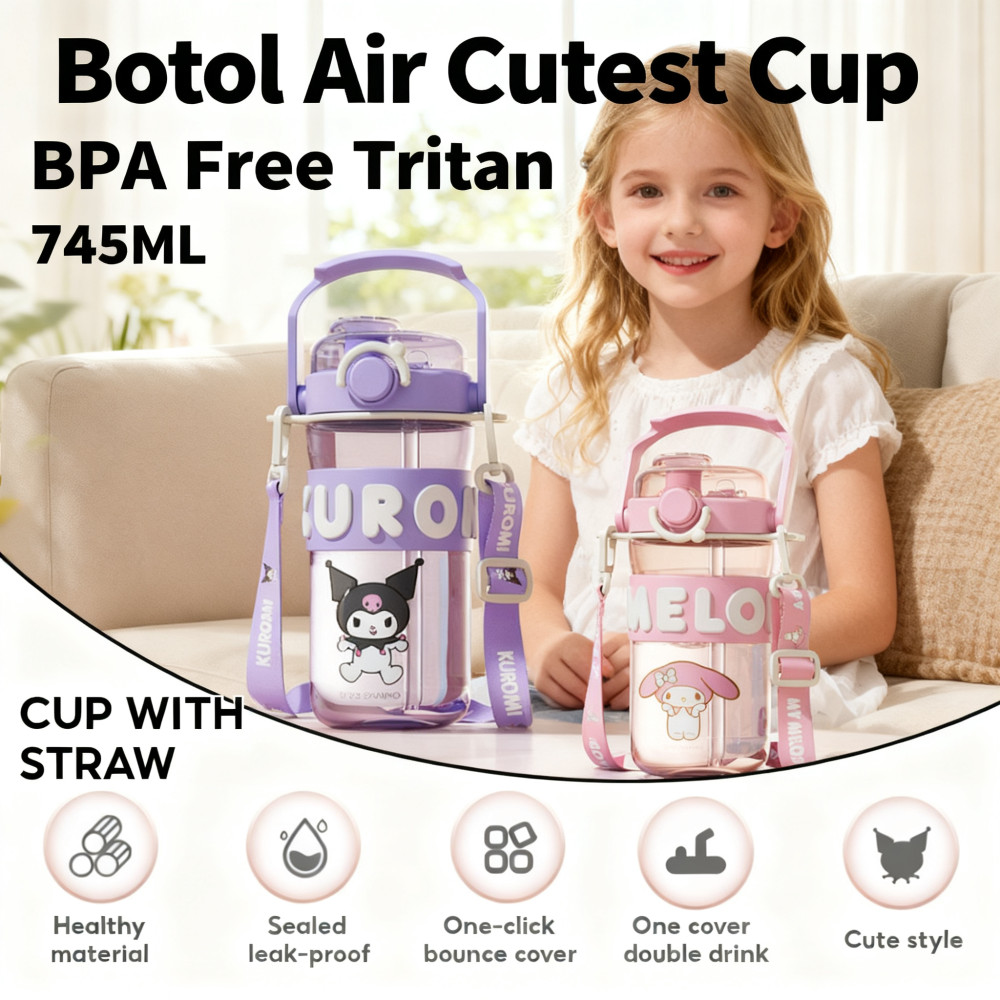 Air BPA Free Kids Water Bottle 745ML Cup Botol Kuromi Cute
