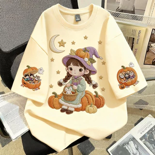 TEE·SHOP🍀เสื้อยืด oversize เสื้อเท่ๆ เกาหลี "Girl & Cat Reactions" เสื้อแฟชั่นใ เกาหลีสไตล์ พิมพ์ลาย ผ้านิ่มใส่สบาย COD