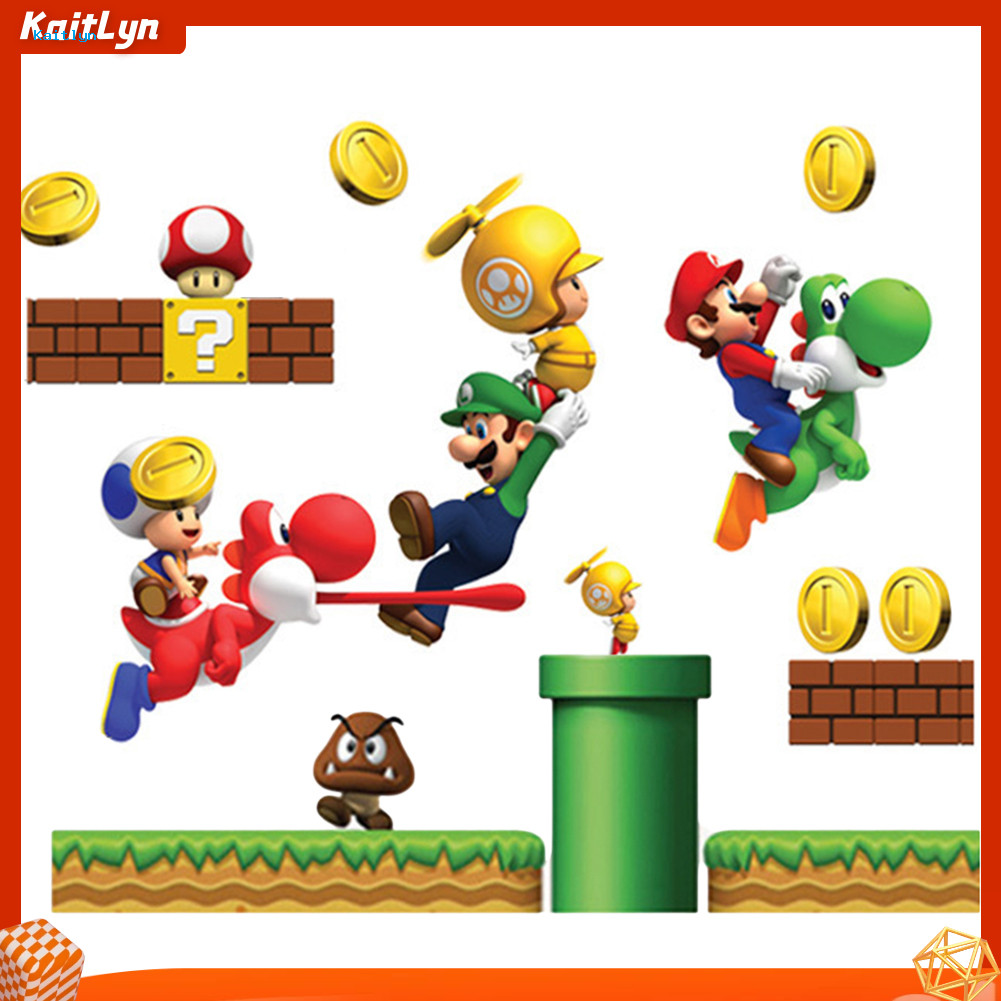 <Kaitlyn>Super Mario Build Scene Wall Decal สติกเกอร์ภาพจิตรกรรมฝาผนังที่ถอดออกได้เด็กเนอสเซอรี่ตกแต่ง