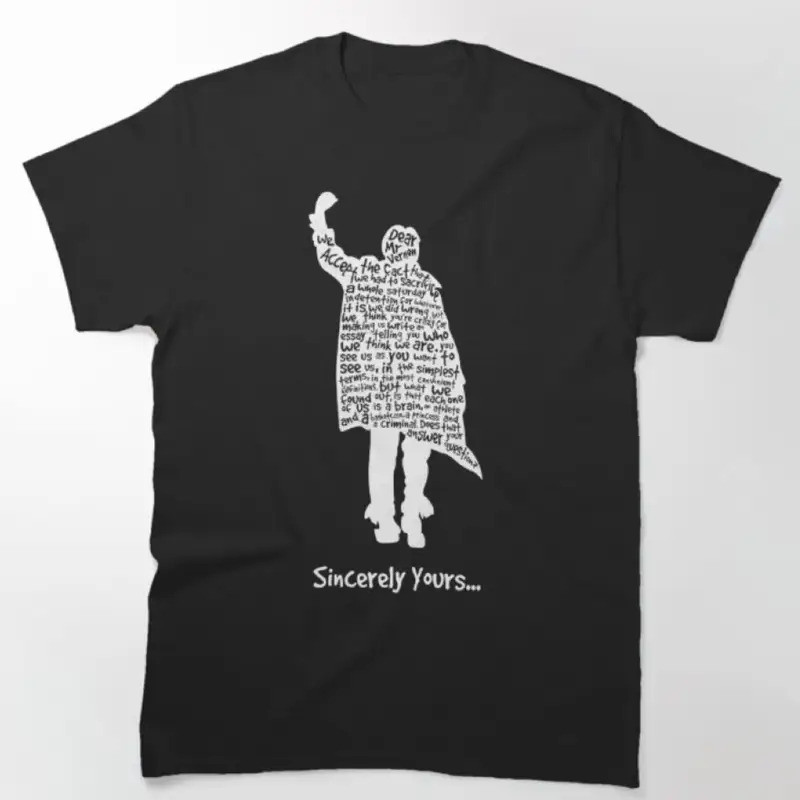 ทีเชิ้ตคลาสสิกสำหรับผู้ชายจาก Breakfast Club ลายทางอย่างเป็นทางการ "Sincerely Yours" สวมใส่สบายในชีว