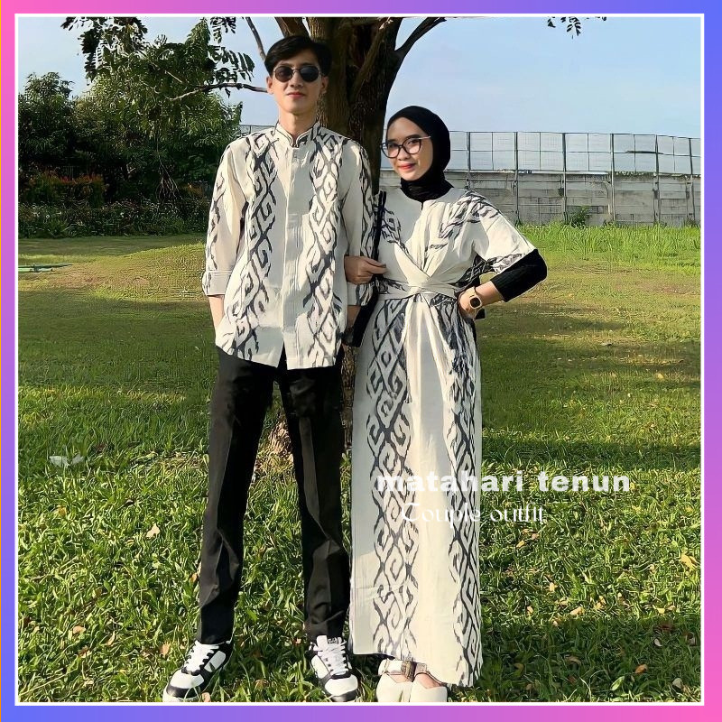 KEMEJA COUPLE WOVEN COUPLE SET MAXI DRESS WHITE RAANIA IVORY SHIRT AND DRESS OUTFIT VIRAL MATAHARI T