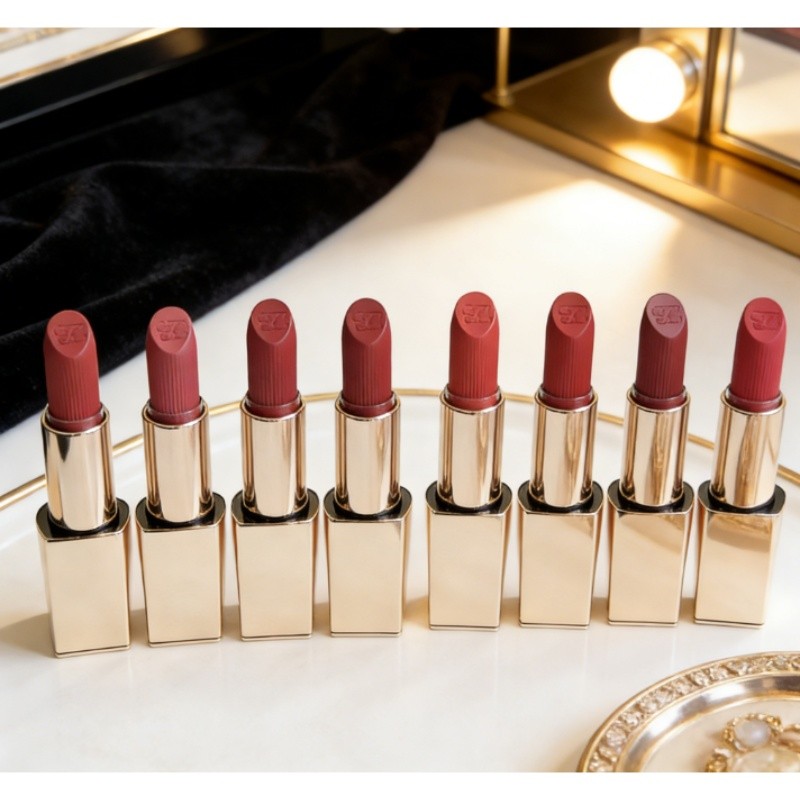 ((Mumus Shop) Velvet Mist Small Gold Tube Lipstick!Ingenous Color Matching High Color Development So