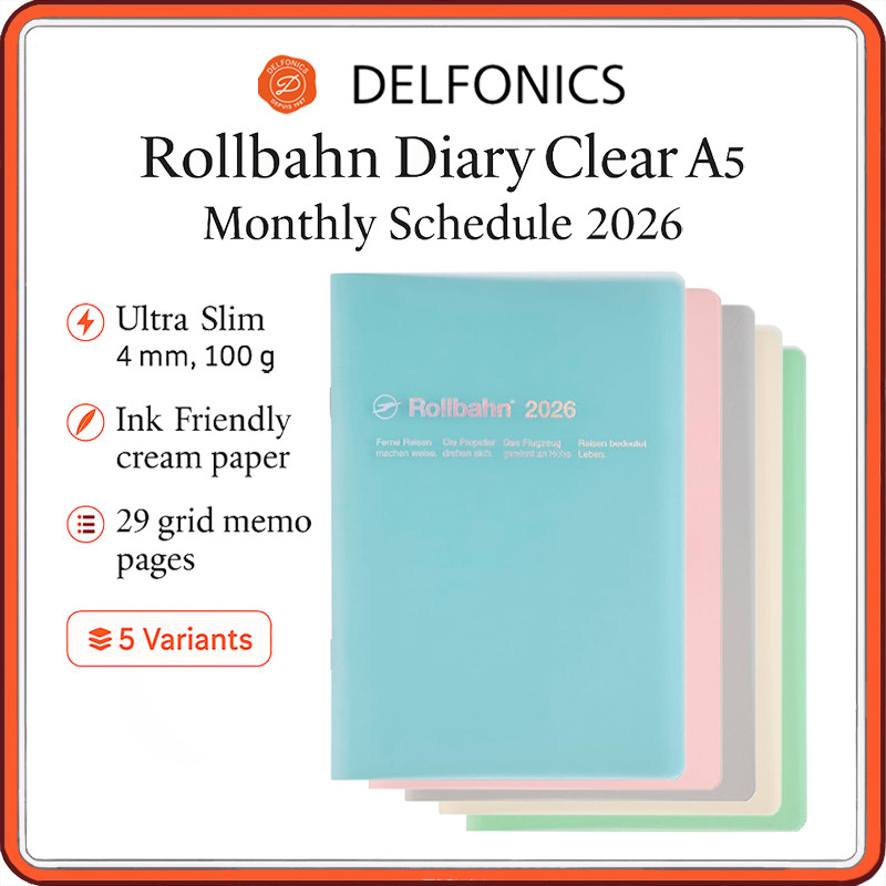 Delfonics Rollbahn Diary 2026 A5 Monthly Planner (Oct 2025 Start) – Clear Series in 5 Colors | Ultra