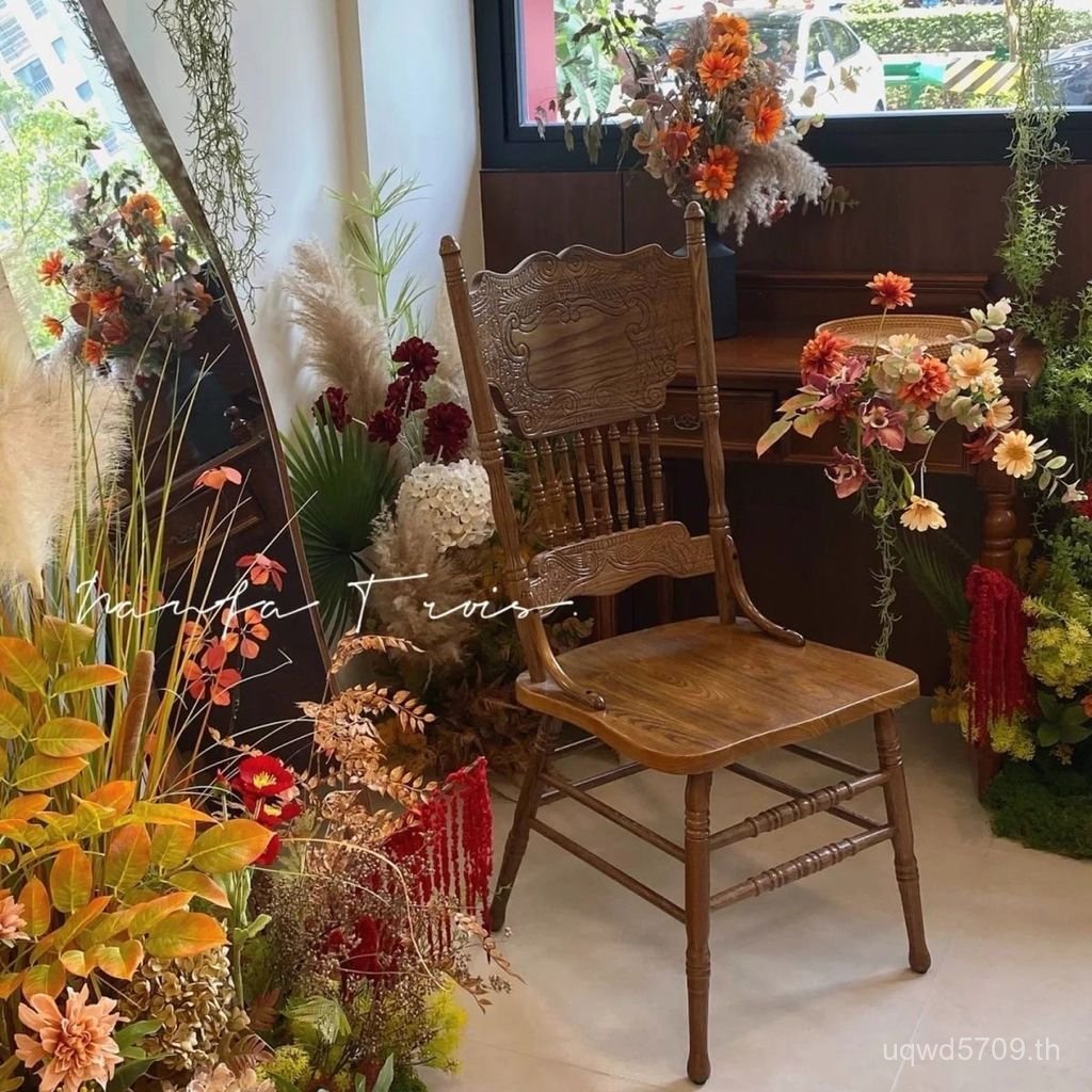 Pastoral French Courtyard Designer เก้าอี้ย้อนยุคอเมริกันไม้เนื้อแข็งงานแต่งงาน Windsor Photo Props 