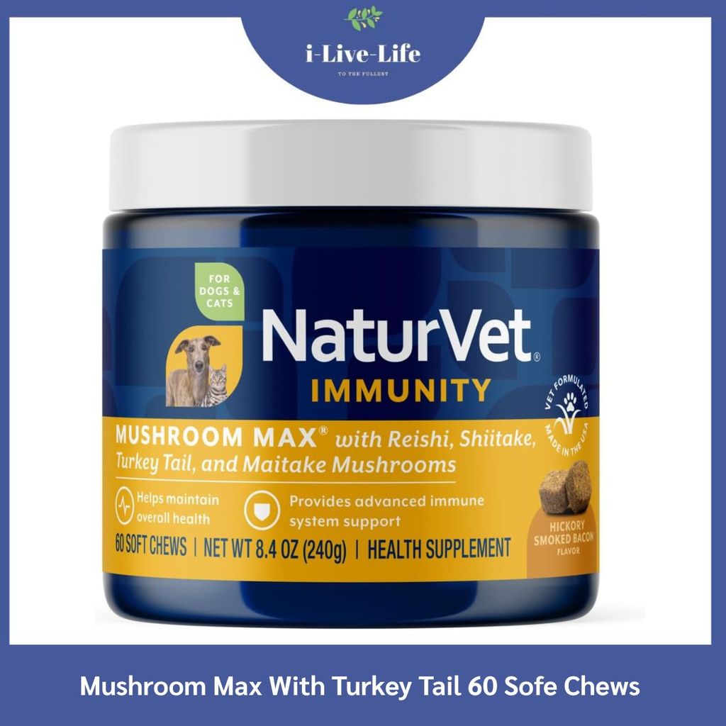 NaturVet - Mushroom Max With Turkey Tail 60 Sofe Chews เห็ดหางไก่งวง สำหรับสุนัขและแมว