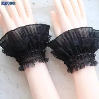 Zenshiaa 1 คู่เล็บลูกไม้ตกแต่ง Cuff Double-Layer ตาข่ายฮอร์นแขนเล็บแสดงยาแขน DIY ยิง Baground Prop