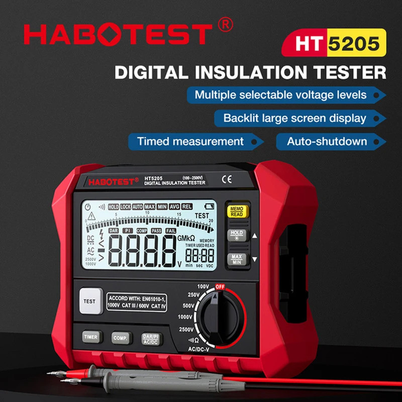 HABOTEST HT5205 เครื่องทดสอบความต้านทานฉนวนดิจิตอลความแม่นยําสูง 2500V โวลต์มิเตอร์เครื่องวัดความต้า