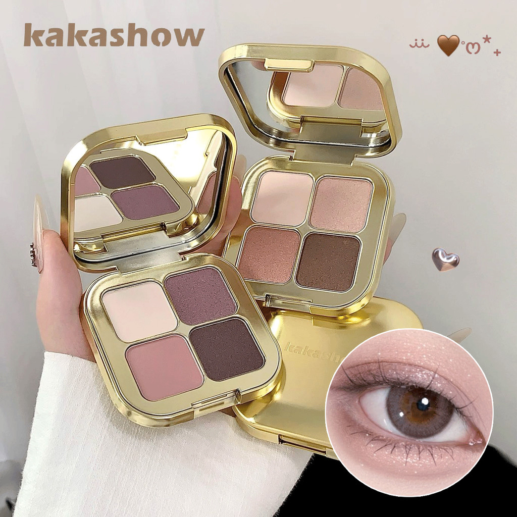 KAKASHOW พาเลทอายแชโดว์ 4 สี - Matte & Pearl & Fine Glitter Finishes,Natural Low Saturation Brown Tone Eye Makeup C584