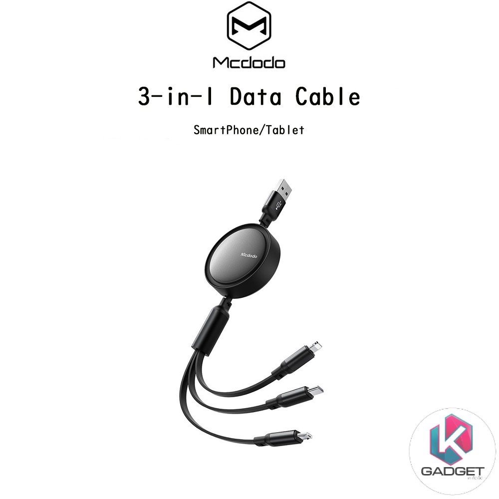 MCDODO 3-in-1 Data Cable สายชาร์จUSB-A To USB-C/LightPort/Micro/1.2mเกรดพรีเมี่ยม สำหรับ SmartPhone/