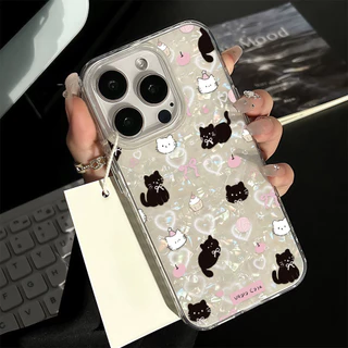 ลูกแมวน่ารัก เคสไอโฟน16 สำหรับ IPhone 12 11 15 13 16 14 Pro Max 7Plus 8Plus XR XS X Max 7 15 8 Plus SE เคสไอโฟนสวยๆ Case
