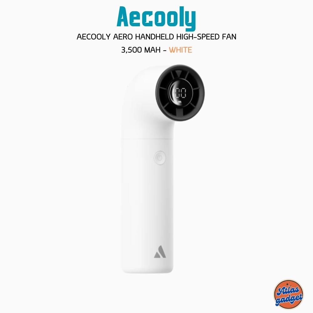 Aecooly Aero Portable Handheld Fan, Powerful Turbo Air Tube Fan 3,500 mAh พัดลมมือถือ - White