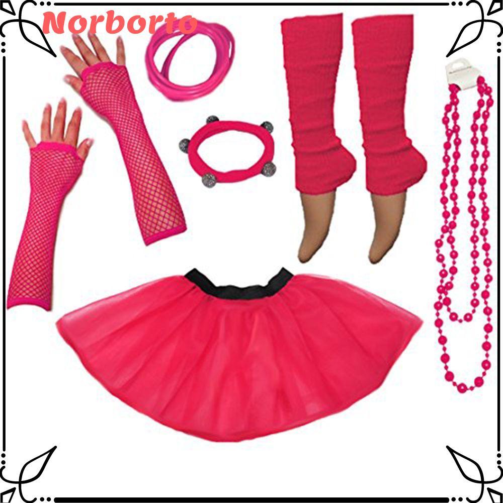 NORBORTO Neon 80s Prom party Tutu กระโปรงถุงมือชุดเครื่องแต่งกายลูกปัด