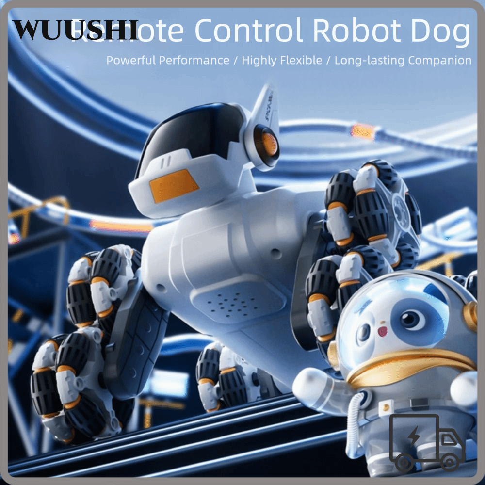 WUSHI RC AI Robot, Silver Eight Wheeled Remote Control Robot, 2.4G Plastic Pet Dog Childrens Gift
