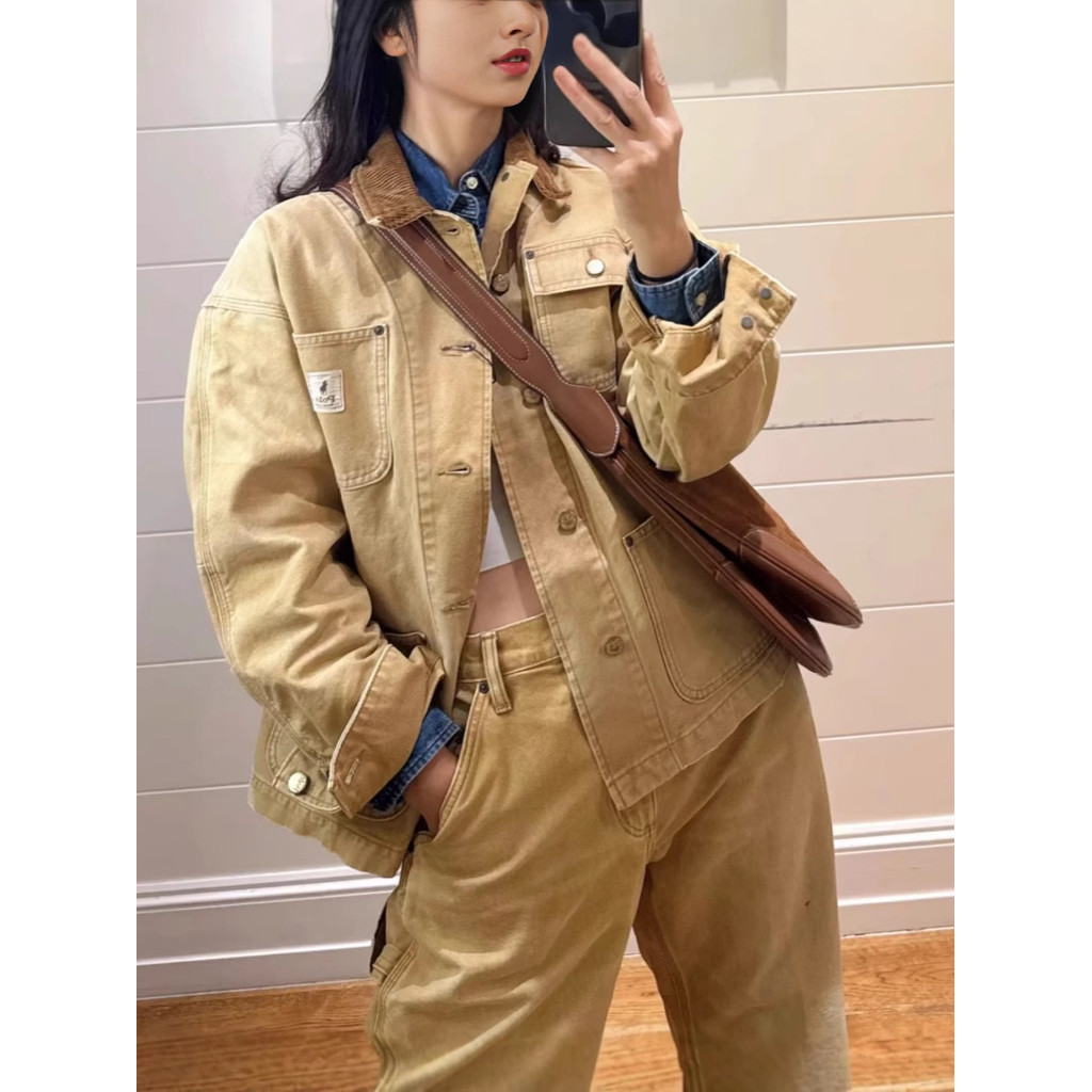 W672 RL* 25Barn-style Jung Soo-jeong jacket, women's canvas workwear button-up jacket